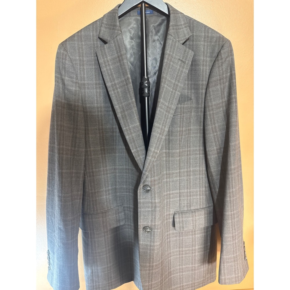 Stafford Travel Mens Gray Plaid Sport Coat Blazer 42 Long Classic Fit Wool Blend